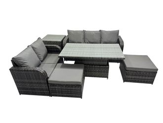Fimous Rattan Garden Furniture Dining Set 7-seater with Side Table in Dark Grey