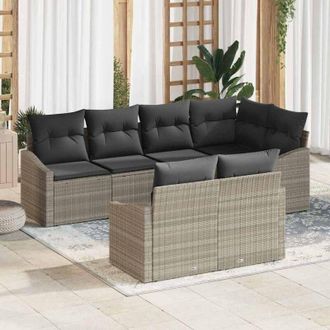 vidaXL Conjunto De Sof&aacute; De Jard&iacute;n 7 Pcs Gris Claro Polirat&aacute;n Vidaxl