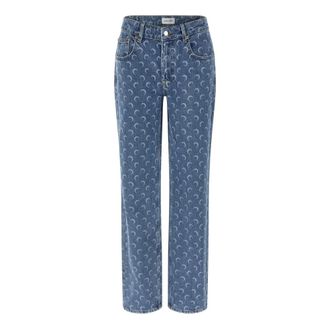 Marine Serre Straight Jeans, female, Blue, Size: M Moon Laser Straight Denim Jeans