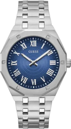 Guess Accessoires, Heren, Grijs, ONE Size, Stalen Pilotenhorloge Blauwe Wijzerplaat