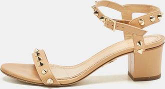 Charlotte Olympia Tan Leather Spike Embellished Ankle Strap Sandals