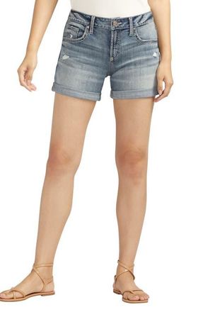Silver Jeans Co Luxe Stretch Cuff Denim Boyfriend Shorts in Indigo at Nordstrom, Size 26