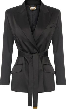 Elisabetta Franchi Giacca in raso stretch con cintura - - Jackets - Donna - Nero - S