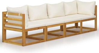 vidaXL Sof&aacute; De Jard&iacute;n 3 Plazas Coj&iacute;n Madera Maciza Acacia Color Crema Vidaxl