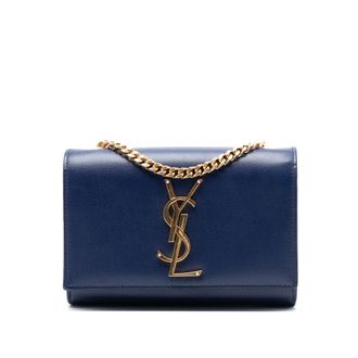 Saint Laurent Pre-owned Womens Small Grain De Poudre Monogram Kate Crossbody - Dark Blue Leather - One Size