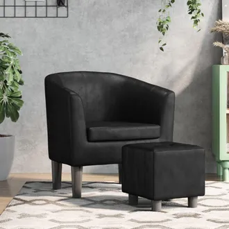 vidaXL Sill&oacute;n Con Taburete Cuero Sint&eacute;tico Negro Vidaxl
