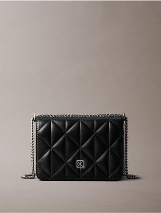 Calvin Klein Womens Quilted Emblem Logo Mini Chain Bag - Black