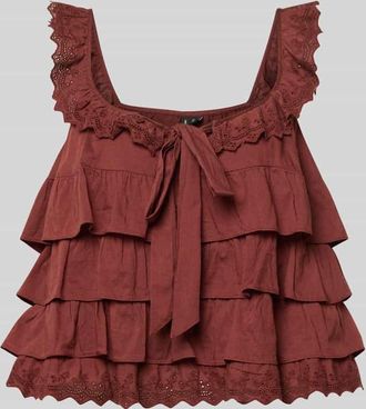 Vero Moda Regular Fit Blusentop mit Volants Modell SANDY in Rostrot, Gr&ouml;&szlig;e XL