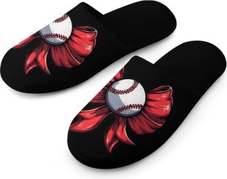 Generic Softball Bow Mens Slippers Warm Non-Slip Houes Shose Spa Slipper for Home Bedroom