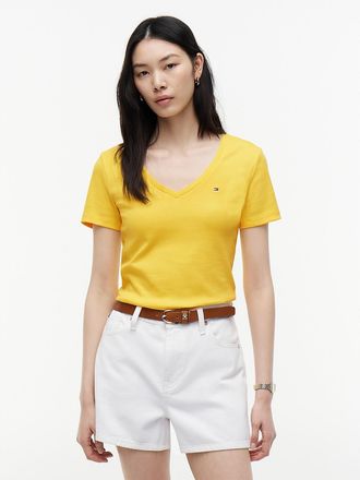 Tommy Hilfiger Womens V-Neck Favorite T-Shirt - Yellow - XXL