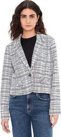 Liverpool L.A. Plaid Boucle Knit Cropped Blazer Womens Jacket Black/White Plaid : XS, Elastane/Polyester/Viscose