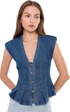 Free People Dylan Denim Vest Womens Clothing Medium Blue : LG (Womens 12-14), Cotton/Elastane/Polyester