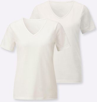 Casual Looks Kurzarmshirt CASUAL LOOKS 2er-Pack Shirts, Damen, Gr. 36, ecru, ecru, 100% Baumwolle, unifarben, V-Ausschnitt, Shirts Kurzarmshirt