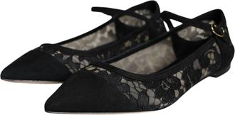Dolce & Gabbana Womens Black Taormina Lace Bellucci Flats Shoes