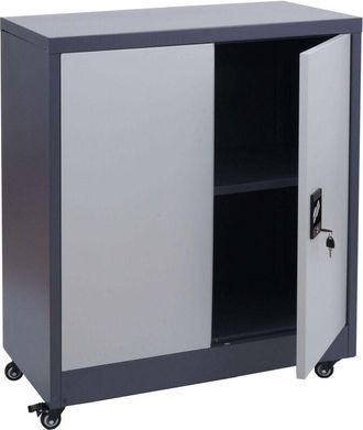 Hhg [nunca Usado] Armario Archivador Hhg-119, Armario De Oficina De Acero Con Ruedas, 2 Puertas Con Cerradura, Acero 98 X 80 X 40 Cm, Gris Oscuro Gris Cla