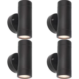 Loops 4 PACK Up & Down Twin Outdoor IP44 Wall Light - 2 x 7W GU10 LED - Matt Black