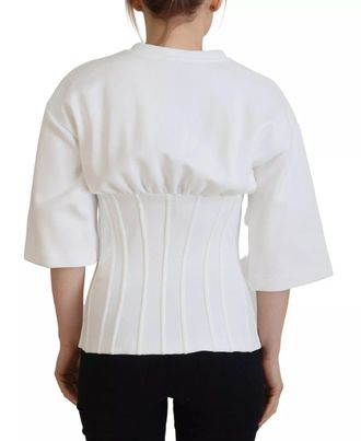 Dolce & Gabbana Womens White Cotton Corset Stretch Top T-Shirt