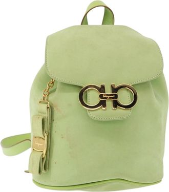 Ferragamo Gancini Backpack Suede Green Suede Backpack Bag (Pre-Owned)