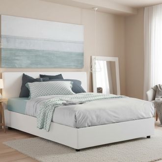 Dmora Dmora - Cama Matrimonial Ddurant, Cama Contenedor Con Revestimiento De Tela, 100% Made In Italy, Apertura Frontal, Con Colch&oacute;n Cm 140x200 Incluido, Bl