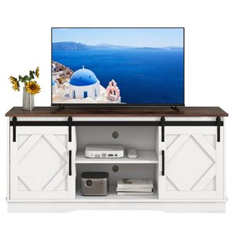STILVORA Mueble Tv Con 2 Puertas Correderas, 2 Huecos Y 2 Estantes Ajustables, Para Sal&oacute;n, En Tablero De Part&iacute;culas, Blanco Marr&oacute;n, 150&times;40&times;60 Cm