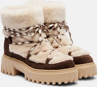 Hogan Suede and shearling lace-up boots