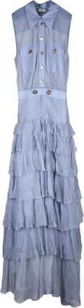 Elisabetta Franchi Kleedjes, Dames, Blauw, S, Tule, abito lungo a frappe