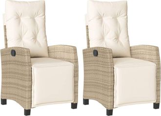 vidaXL Vidaxl - Sillones reclinables jardín con reposapiés 2 uds ratán pe beige