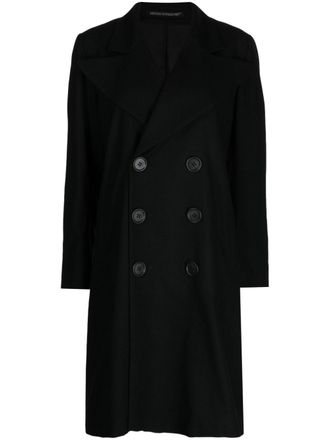 Yohji Yamamoto wool double-breasted coat - women - Cupro/Wool - 2 - Black
