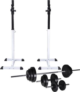 vidaXL Soporte Para Sentadillas Con Barra Y Mancuernas 30,5 Kg Vidaxl
