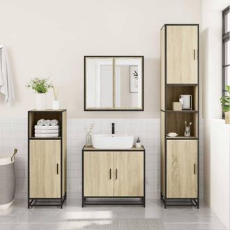 Berkfield Home Durable 3 Piece Bathroom Furniture Set Sonoma Oak Engineered Wood in Light Tan