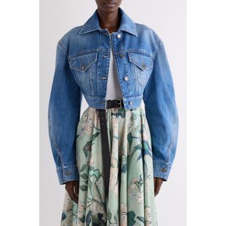 Givenchy Crop Open Back Denim Jacket in Medium Blue at Nordstrom, Size 10 Us
