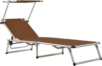 vidaXL Folding Sun Lounger with Roof Aluminium and Textilene Brown vidaXL