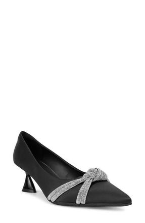 Aerosoles Jacey Crystal Embellished Satin Pump in Black Satin at Nordstrom, Size 6.5