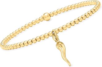 RS Pure by Ross-Simons 3mm 18kt Gold Over Sterling Bead Stretch Bracelet With Italian Horn Charm