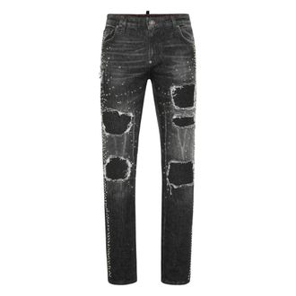 Philipp Plein Jeans, Heren, Grijs, W30, Katoen, Rock Star Fit Broeken