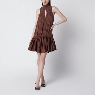 Rotate Dark brown Gathered mini dress with ruching