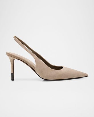 Brunello Cucinelli 80mm Monili Suede Slingback Pumps