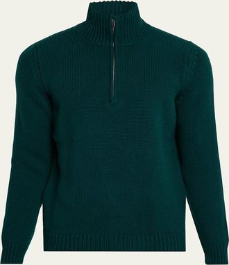 Anderson & Sheppard Mens Plain Knit Cashmere Quarter-Zip Sweater