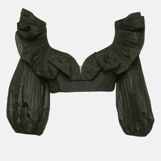 Zimmermann Black Crepe Ruffled Crop Top M