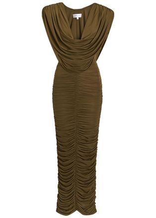 Ronny Kobo Parish Cowl-neck Ruched Stretch-mesh Midi Dress - Green - S (UK8-10 / S)
