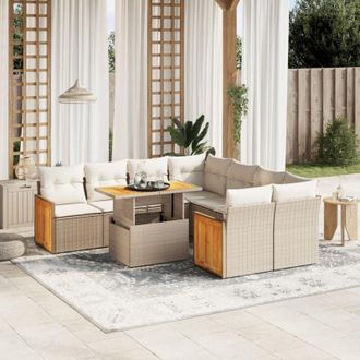 vidaXL Set De Sof&aacute;s De Jard&iacute;n 9 Pzas Con Cojines Rat&aacute;n Sint&eacute;tico Beige Vidaxl