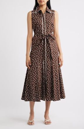 Anne Klein Polka Dot Midi Shirtdress in Dark Chocolate/White at Nordstrom, Size 14