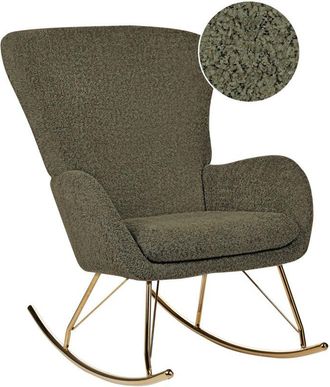 Beliani Beliani - Retro Traditional Rocking Chair Boucle Fabric Metal Rockers Dark Green Anaset