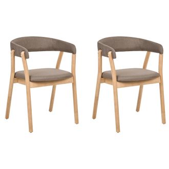 Beliani Conjunto De 2 Sillas De Comedor Estilo Tradicional Asiento Tapizado Marr&oacute;n Claro Y Marr&oacute;n Mylo