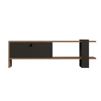 Concept Usine Mueble TV asim&eacute;trico gris antracita con armario con aspecto de madera