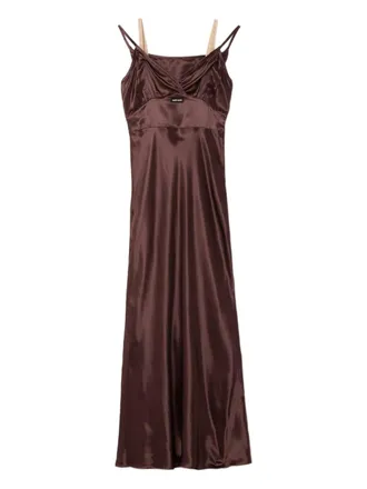 Miu Miu flared double-strap maxi dress - women - Viscose - 38 - Brown