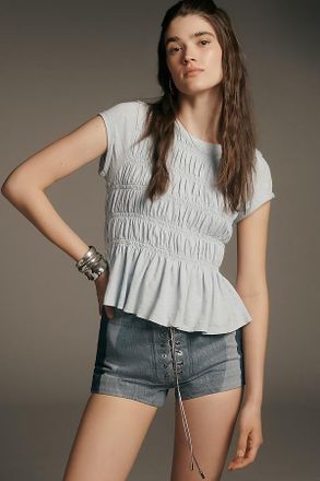 Pilcro The Tabby Ruched Cap-Sleeve Tee by Pilcro