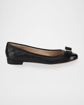 Ferragamo Varina Quilted Bow Ballet Flats