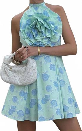 Glamorous Rosie Corsage Skater Mini Dress In Mint-Blue Floral