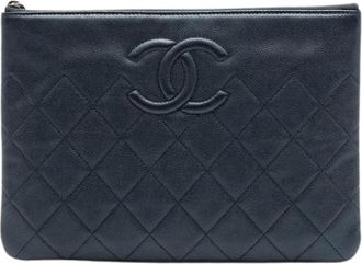 Chanel Pre-owned Clutches, female, Black, Size: ONE SIZE Pre-owned Quilted Caviar Leather Clutch